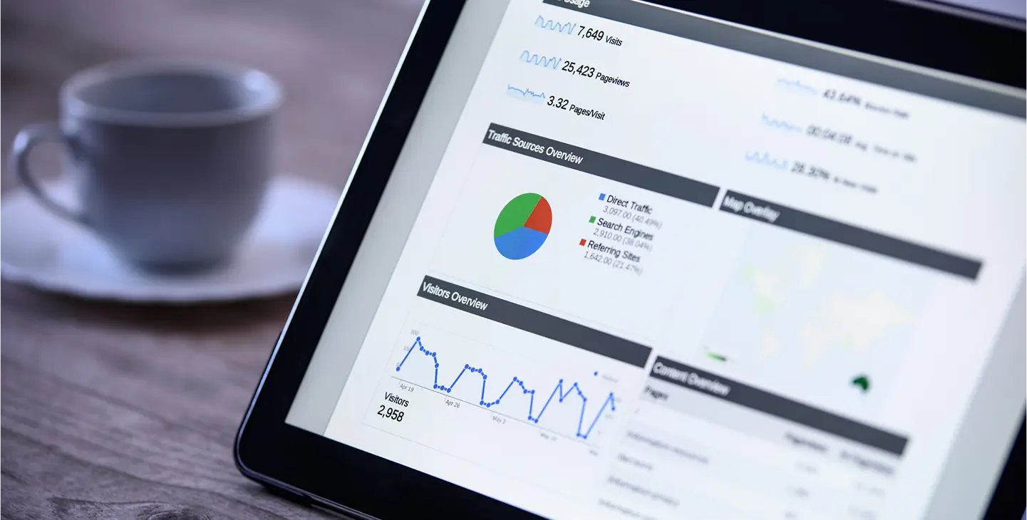 Tablet on a table displaying statistics of your website